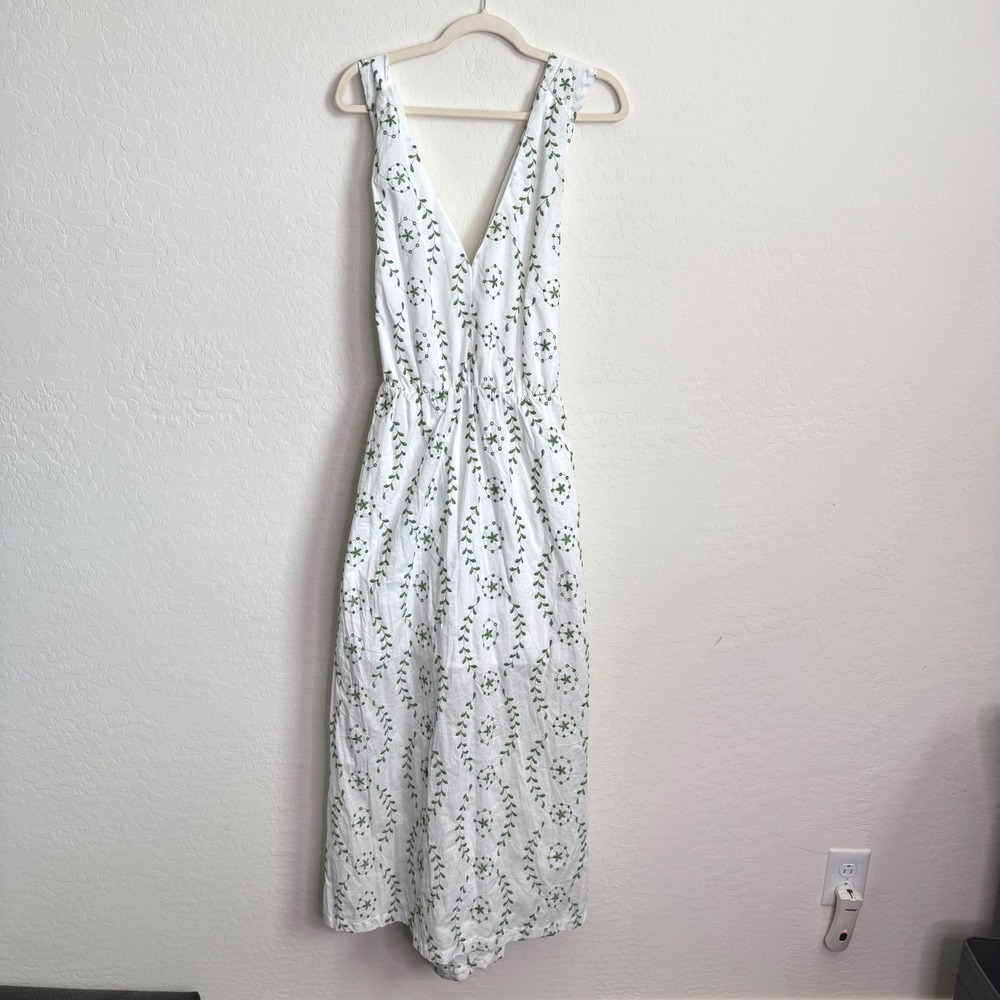 A New Day Womens 100% Cotton Dress XL White Green NEW Embroidered Maxi V-Neck